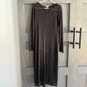 Elegant Black Dress with rhinestone Accents. Ankle length